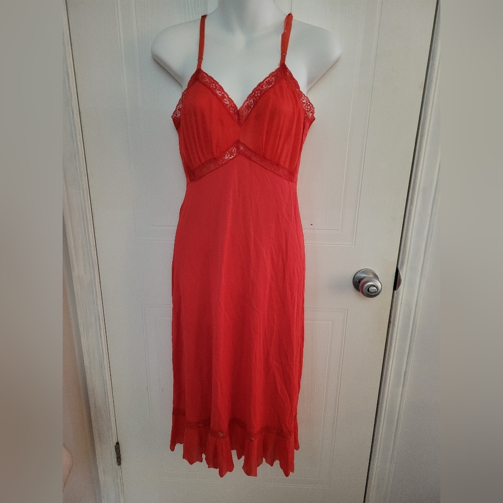 Luxite red lingerie vintage  slip with ruffles
